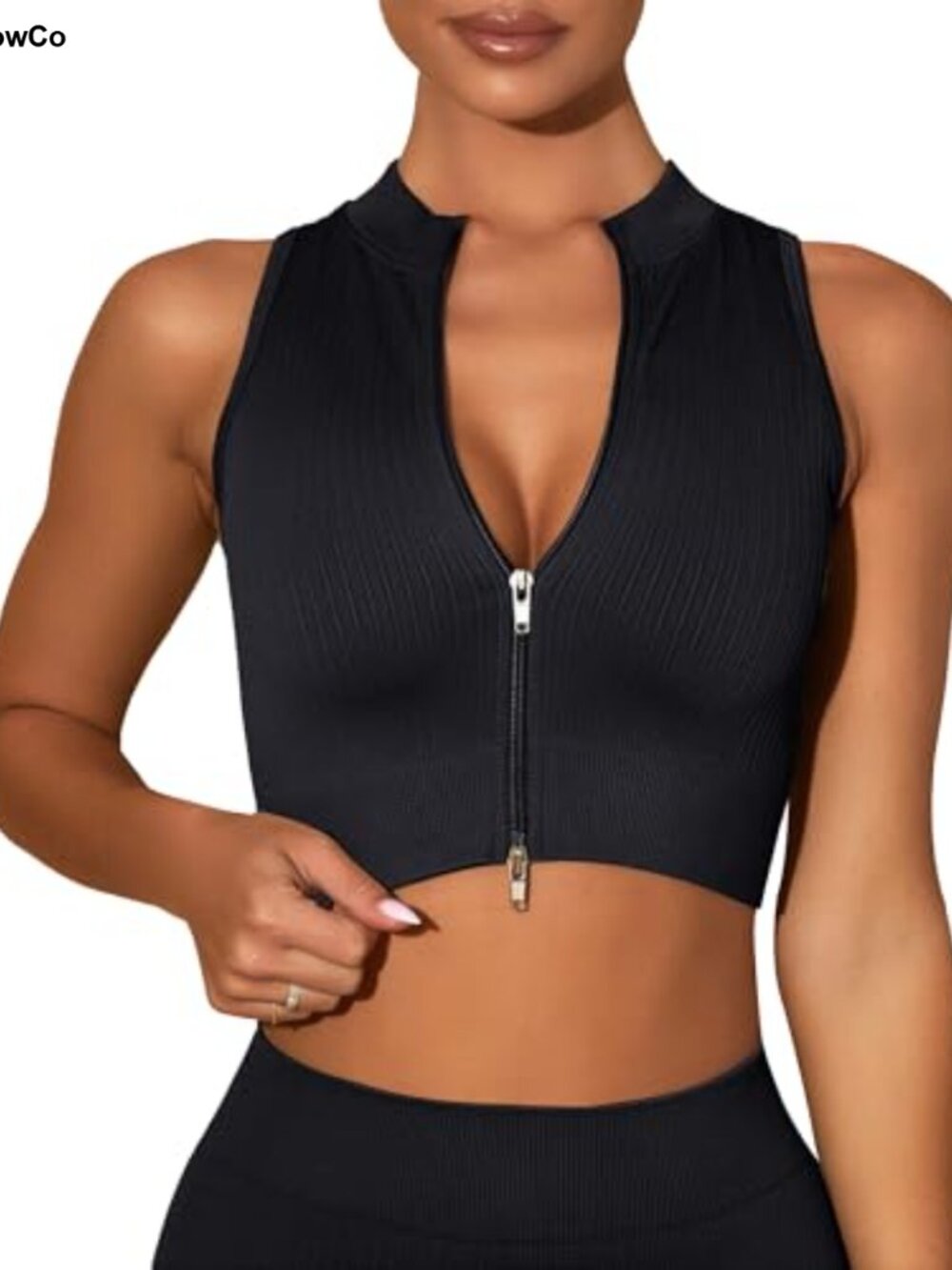 Women's Sleeveless Double Zip Up Tank Top Stretch Yoga Athletic Jacket